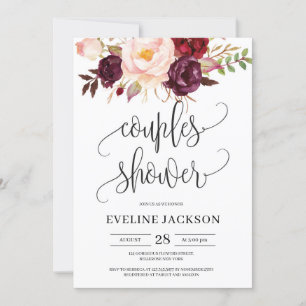 Rustic marsala burgundy boho blommigt par dusch inbjudningar