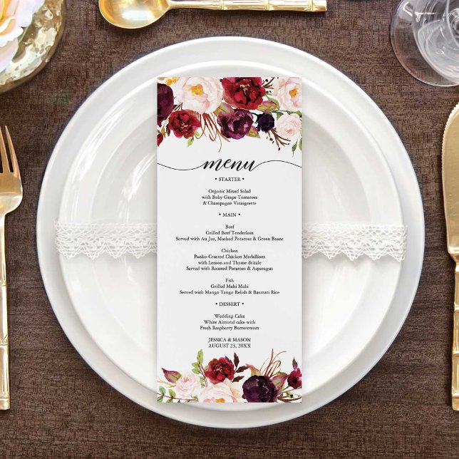 Rustic Marsala Burgundy Tack och Menu Program (Skapare uppladdad)