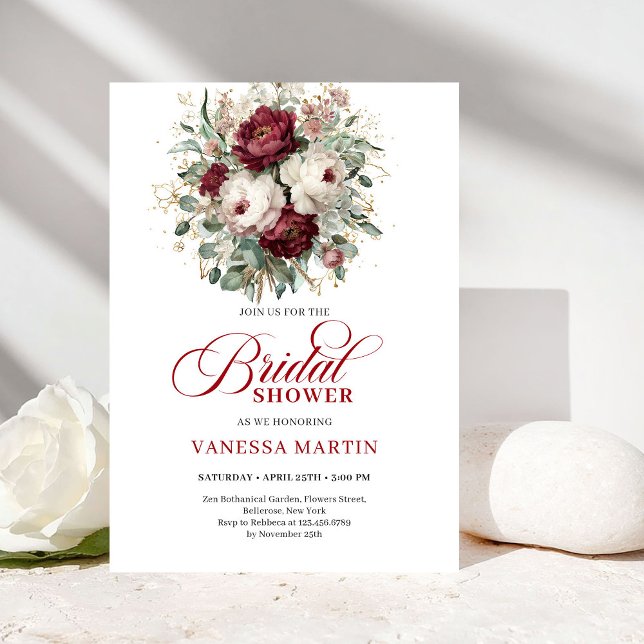 Rustic Marsala Floral Bridal Shower Invitation Inbjudningar (Rustic Marsala Floral Bridal Shower Invitation)