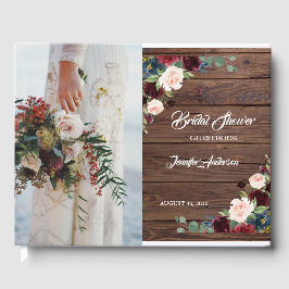 Rustic Marsala Wood Blommigt Möhippa Gästböcker