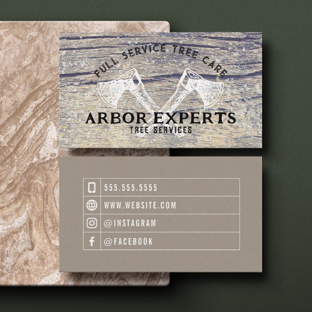 Rustic Masculine Träd Axes Wood Arbor Visitkort (Rustic Masculine Tree Axes Wood Arbor Business Card)