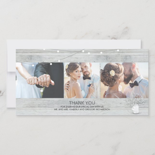 Rustic Mason Burk Baby's Band Bröllop Tack Kort (Framsida)