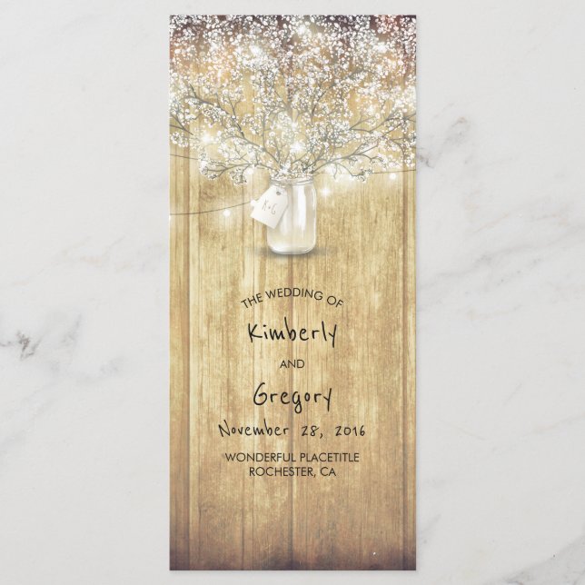 Rustic Mason Burk Baby's Band Bröllopsprogram Program (Framsida)