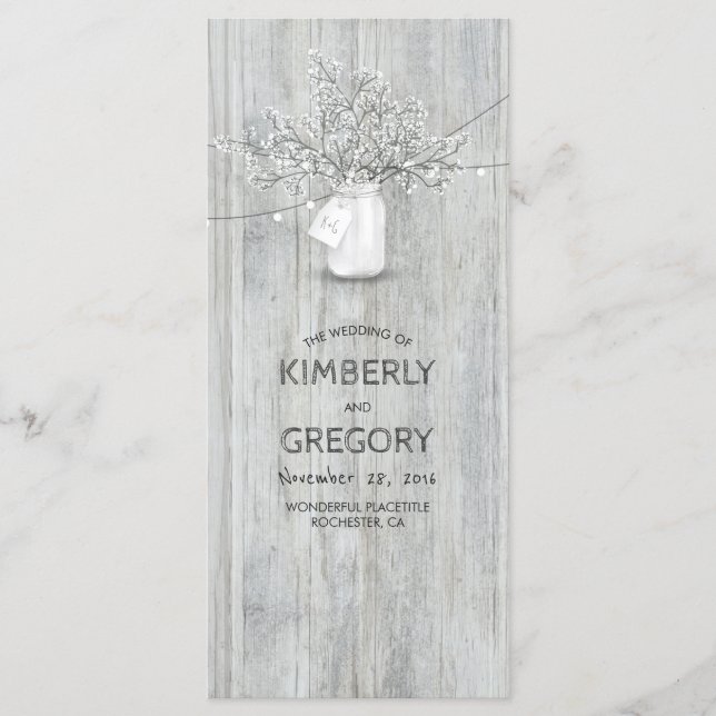 Rustic Mason Burk Baby's Band Bröllopsprogram Program (Framsida)