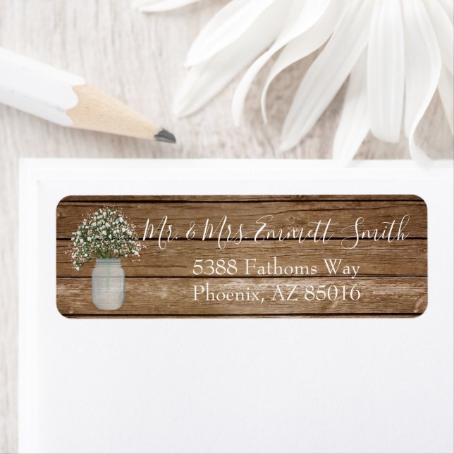 Rustic Mason Burk Babys (utandningsadress) Returadress Etikett (Insitu)