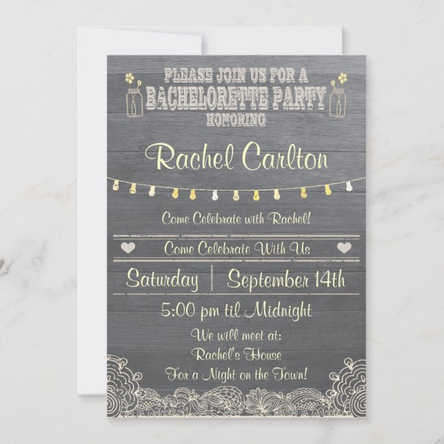 Rustic Mason Burk Bachelorette-partiets inbjudan (Framsida)