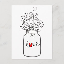 Rustic Mason Burk Black and White Kärlek Flowers Vykort