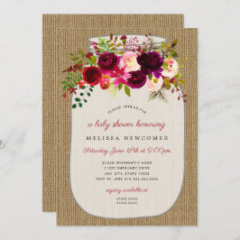 Rustic Mason burk blommigt babydusch Inbjudningar