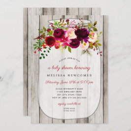 Rustic Mason burk blommigt babydusch  Inbjudningar