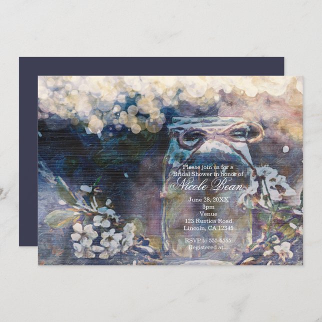 Rustic Mason Burk & Blommigt Bröllop Inbjudningar (Fram/baksida)