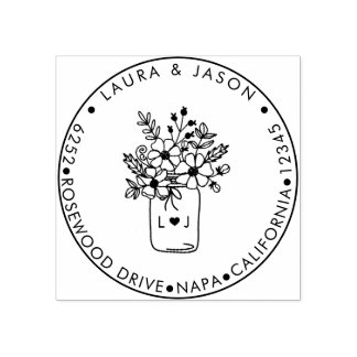 Rustic Mason Burk Blommigt Monogrammed Returadress Stämpel