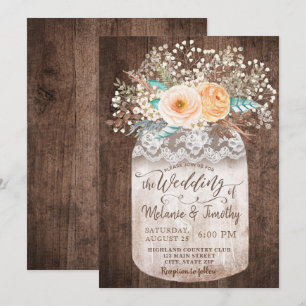Rustic Mason Burk Boho Wood bröllopsinbjudningar Inbjudningar