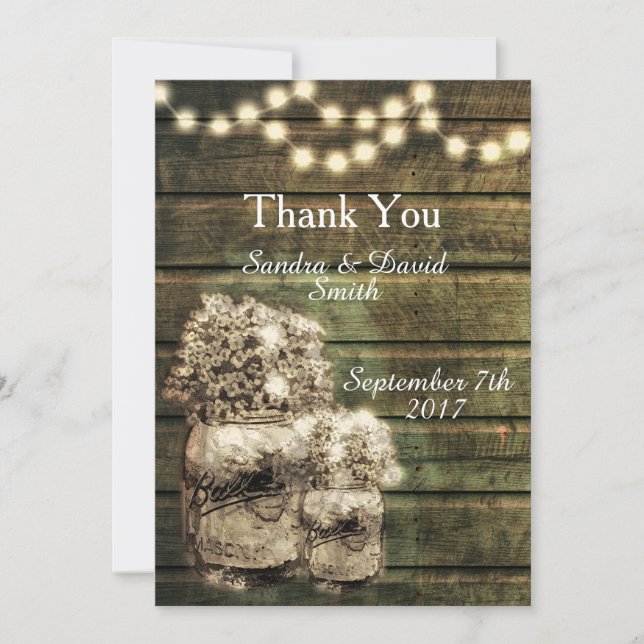 Rustic Mason Burk Bröllop Tack Kort (Framsida)