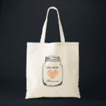 Rustic mason burk bröllop tote bag for bridesmaid tygkasse<br><div class="desc">Vintage Mason burk bröllop hade en säck för brudtärnor. Rustik design för land chic giftermål. Persikobakgrunden färg och grått eller anpassningsbar färg. Klassskripttypografi för personlig namn eller monogram. Gör en till elegant brud, söt brud, maid of honor, blomma, budens mamma etc. Använda i bröllop, möhippa, bachelorettfest etc. Omfattar romantiskt flätat...</div>