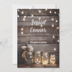 Rustic Mason Burk Bröllop Wood Barn Background Inbjudningar