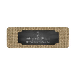 Rustic Mason Burk Chalkboard Burlap Bröllop Returadress Etikett