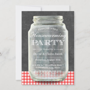 Rustic Mason Burk Chalkboard Houseuppvärmning Part Inbjudningar
