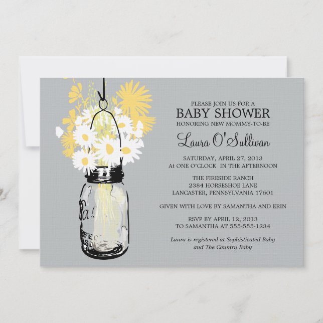Rustic Mason Burk Daisy Baby Shower Inbjudningar (Framsida)