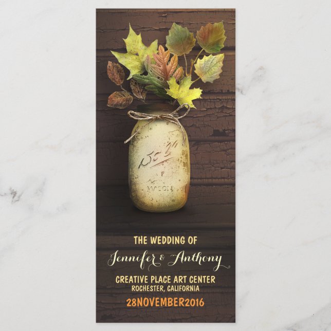 Rustic mason burk Fall Wedding Programs Program (Framsida)