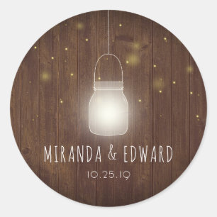 Rustic Mason Burk Fireflies Wedding Favor Runt Klistermärke