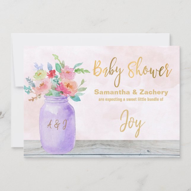 *~* Rustic Mason Burk Flowers Lavender Baby Shower Inbjudningar (Framsida)