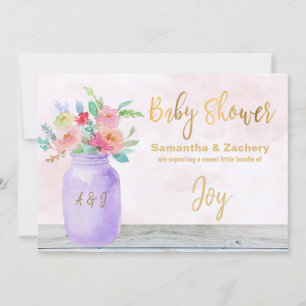 *~* Rustic Mason Burk Flowers Lavender Baby Shower Inbjudningar
