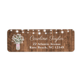 Rustic Mason Burk Flowers & Ljus Flicka Shower Returadress Etikett
