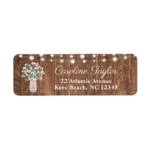 Rustic Mason Burk Flowers & Ljus Flicka Shower Returadress Etikett