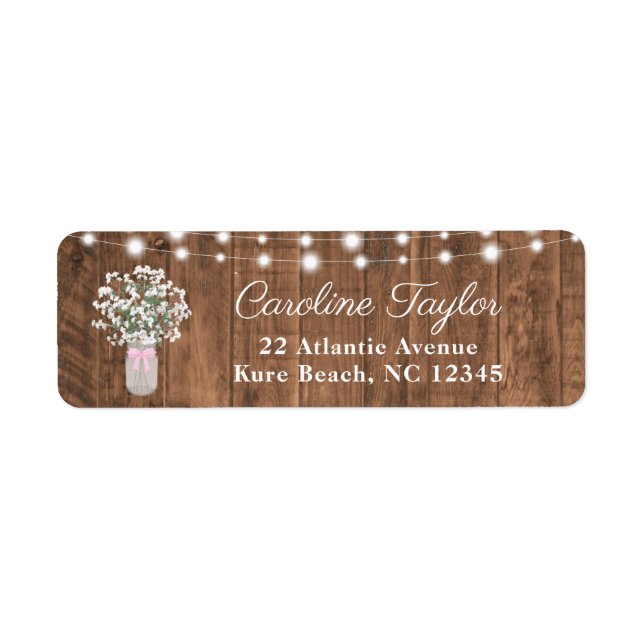Rustic Mason Burk Flowers & Ljus Flicka Shower Returadress Etikett (Framsidan)