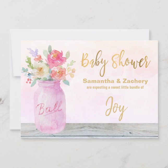 *~* Rustic Mason Burk Flowers Peach Baby Shower Inbjudningar (Framsida)