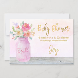 *~* Rustic Mason Burk Flowers Peach Baby Shower Inbjudningar