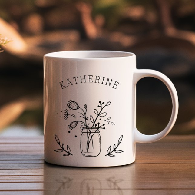 Rustic Mason Burk Flowers Personlig Kaffemugg (Skapare uppladdad)