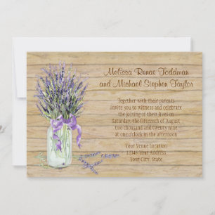 Rustic Mason Burk Fransk Lavender Bouquet Bröllop Inbjudningar
