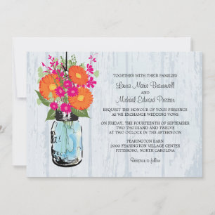 Rustic Mason Burk & Gerber Daisy Bröllop Inbjudningar