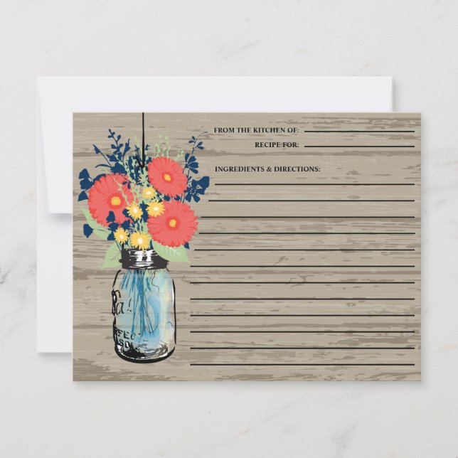 Rustic Mason Burk Gerber Daisys Recept Card (Framsida)