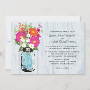 Rustic Mason Burk & Gerbera Daisyn Bröllop Inbjudningar