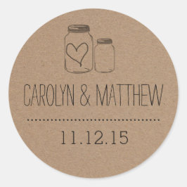 Rustic Mason Burk| Heart Wedding Favor Sticker Runt Klistermärke
