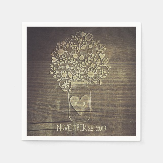 Rustic mason burk lada bröllop pappra blöjor pappersservett (Framsidan)