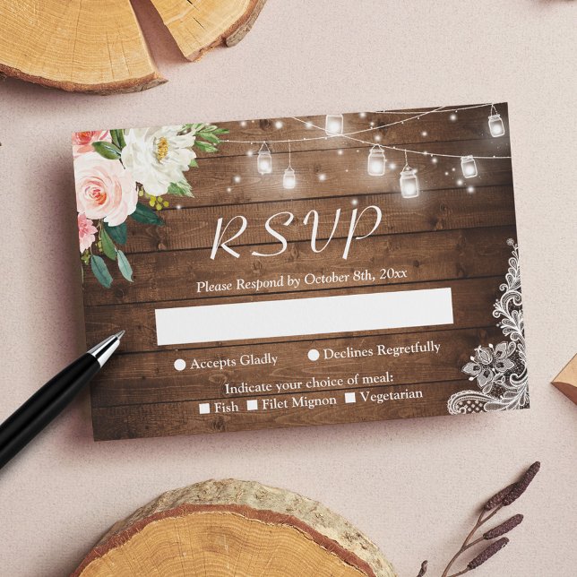 Rustic Mason Burk Ljus  Blommigten Snöre Bröllop OSA Kort (Skapare uppladdad)