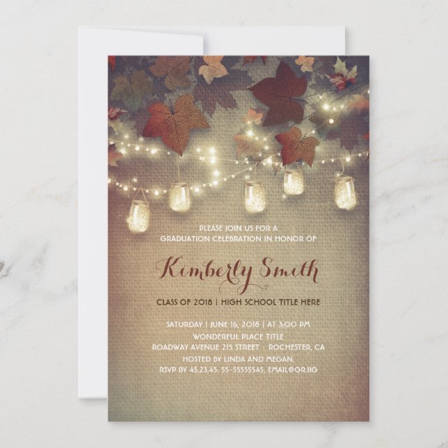 Rustic Mason Burk Ljus Fall Studentfest Inbjudningar (Framsida)