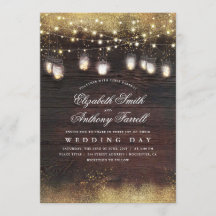 Rustic Mason Burk Ljus och Guld Glitter Bröllop