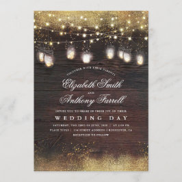 Rustic Mason Burk Ljus och Guld Glitter Bröllop Inbjudningar