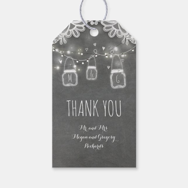 Rustic Mason Burk Ljus och Snöre Chalkboard Märkre Presentetikett (Framsidan)