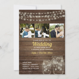 Rustic Mason Burk Ljus PHOTO COLLAGE Bröllop Inbjudningar