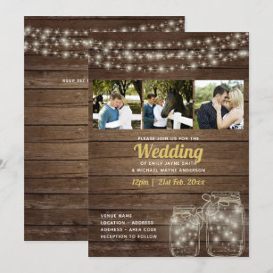 Rustic Mason Burk Ljus PHOTO COLLAGE Bröllop Inbjudningar