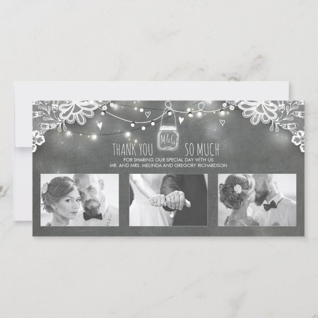 Rustic Mason Burk Ljus Snöre Bröllop Tack Kort (Framsida)