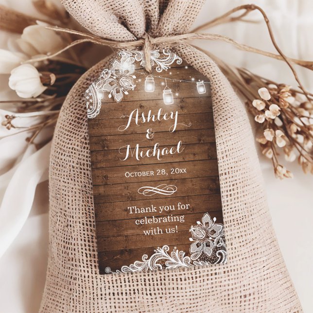 Rustic Mason Burk Ljus Snöre Bröllop Tack Presentetikett (Skapare uppladdad)
