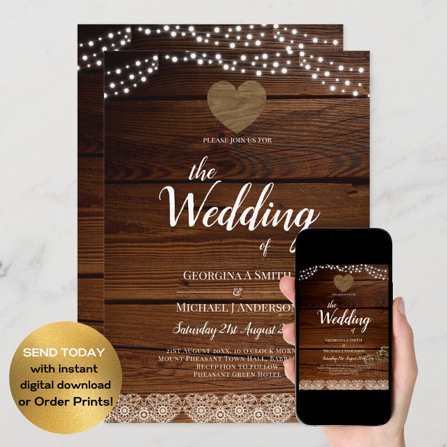 Rustic Mason Burk Ljus Snöre Gypsophilia BRÖLLOP Inbjudningar (Skapare uppladdad)