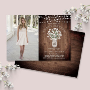 Rustic Mason Burk Ljus Sweet 16 Birthday Photo in Inbjudningar