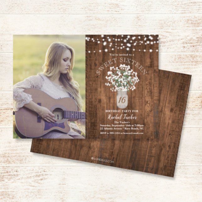 Rustic Mason Burk Ljus Sweet 16 Birthday Photo Inbjudningar (Skapare uppladdad)
